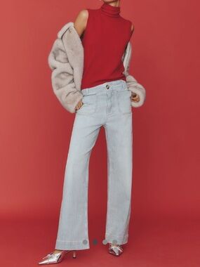 Anthropologie Maeve Colette Sparkle Edition Wide Leg Jeans Full Length 34 T NEW